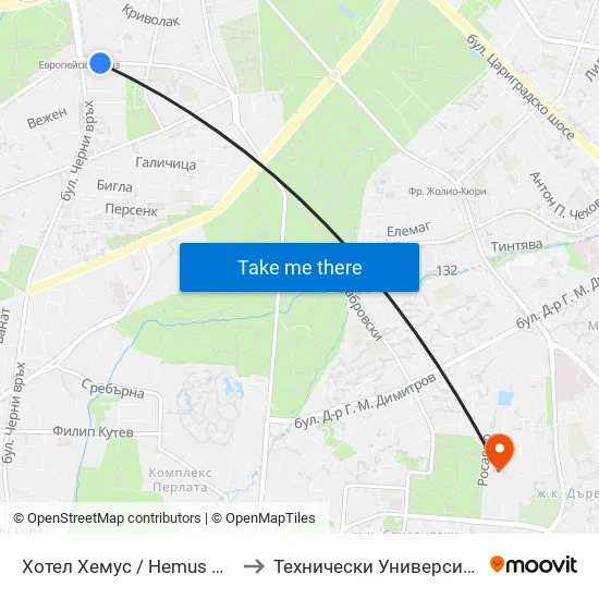 Ⓜ️ Хотел Хемус / Hemus Hotel (2329) to Технически Университет - София map