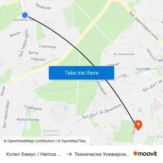 Ⓜ️ Хотел Хемус / Hemus Hotel (2330) to Технически Университет - София map