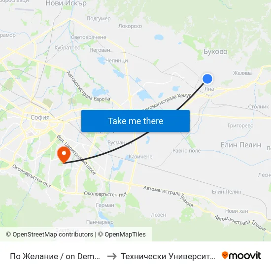 По Желание / on Demand (1357) to Технически Университет - София map