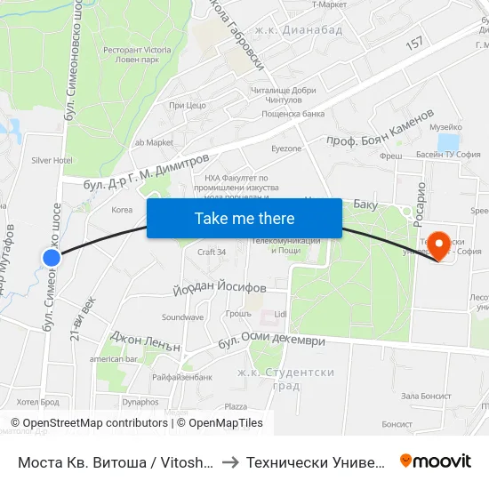 Моста Кв. Витоша / Vitosha the Bridge (1087) to Технически Университет - София map