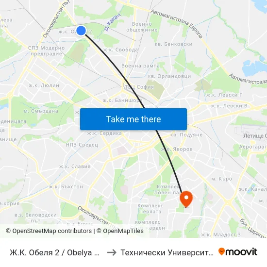 Ж.К. Обеля 2 / Obelya 2 Qr. (0681) to Технически Университет - София map
