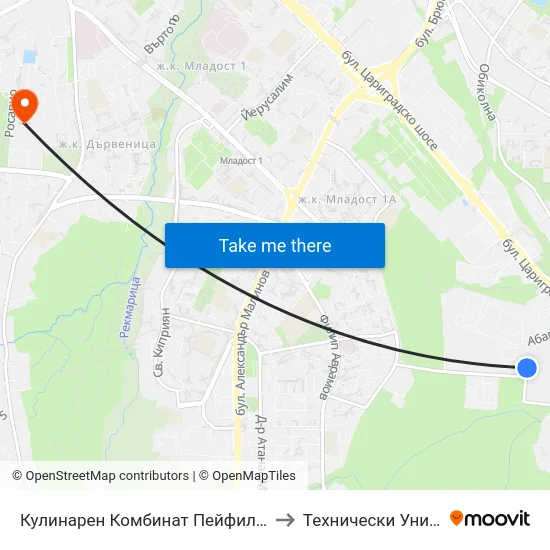 Кулинарен Комбинат Пейфил / Peifil Culinary Factory (0991) to Технически Университет - София map