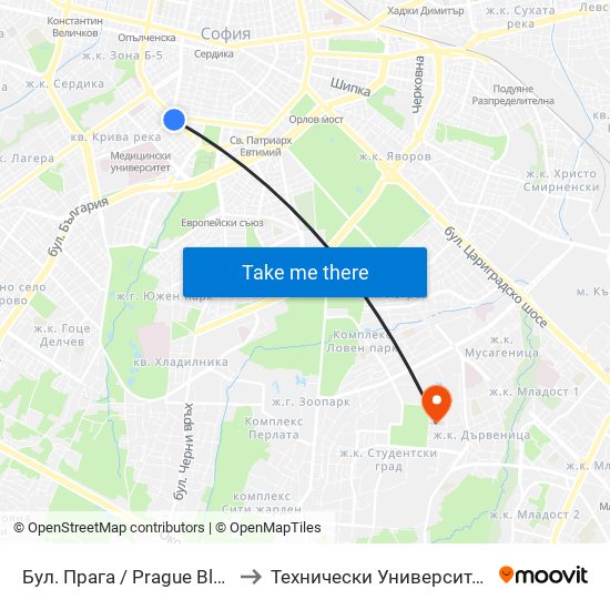 Бул. Прага / Prague Blvd. (0365) to Технически Университет - София map