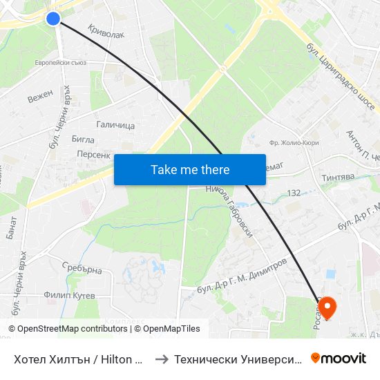Хотел Хилтън / Hilton Hotel (0397) to Технически Университет - София map