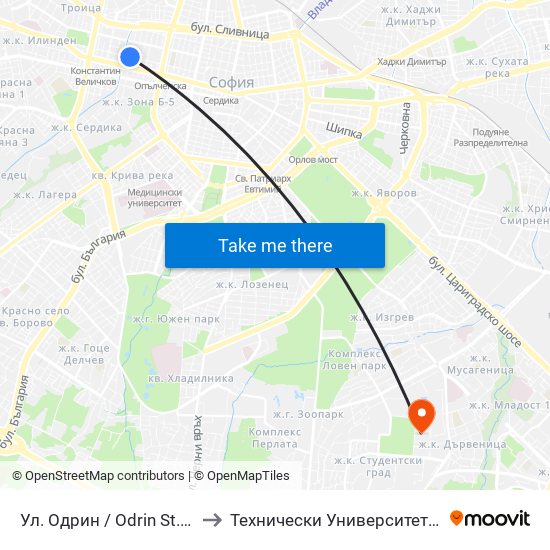 Ул. Одрин / Odrin St. (2077) to Технически Университет - София map