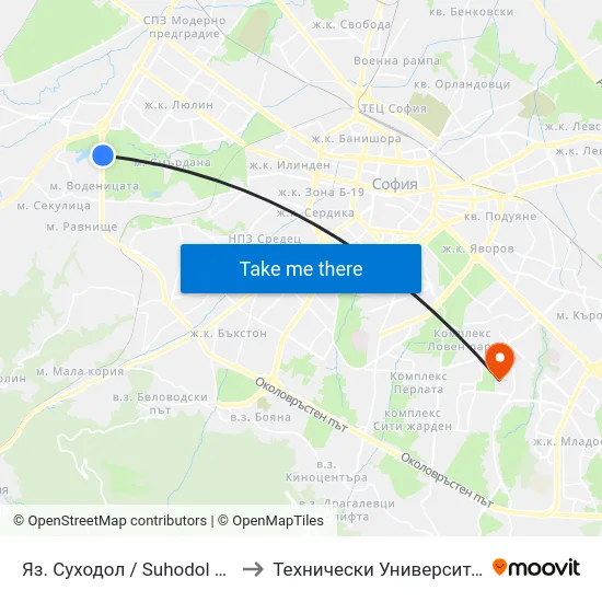 Яз. Суходол / Suhodol Dam (2383) to Технически Университет - София map