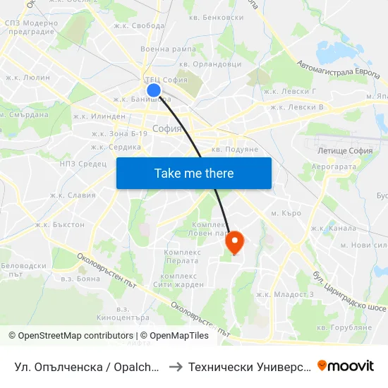 Ул. Опълченска / Opalchenska St. (2080) to Технически Университет - София map