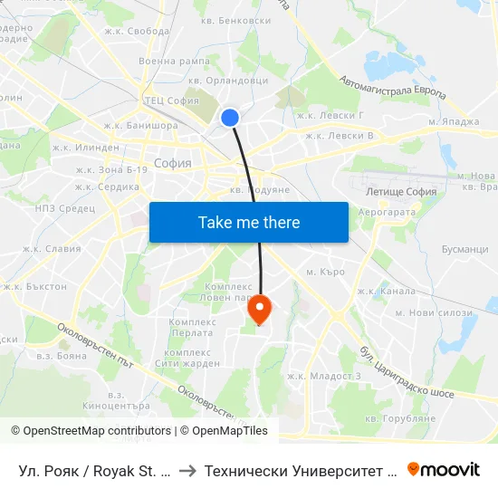 Ул. Рояк / Royak St. (2165) to Технически Университет - София map
