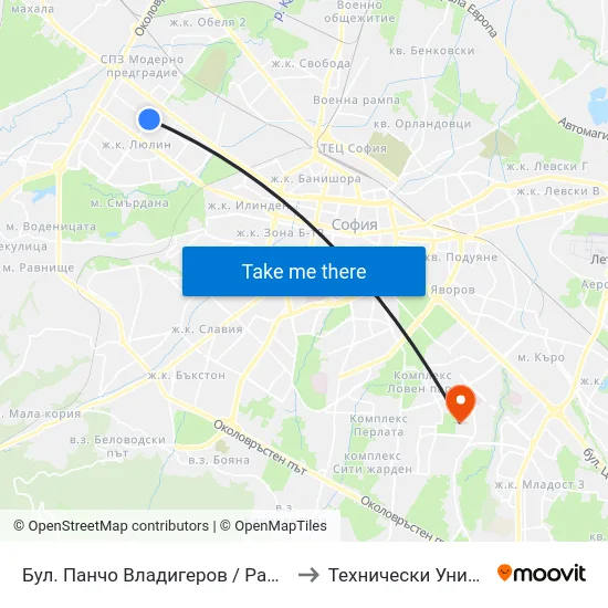Бул. Панчо Владигеров / Pancho Vladigerov Blvd. (1782) to Технически Университет - София map