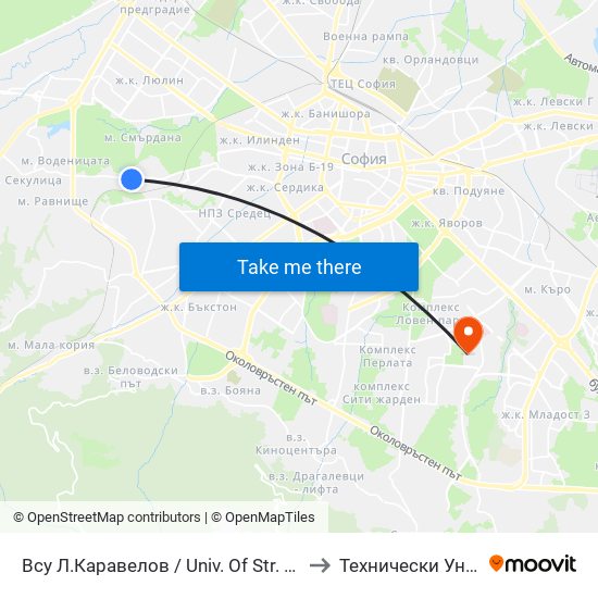 Всу Л.Каравелов / Univ. Of Str. Engineering And Architecture (0416) to Технически Университет - София map