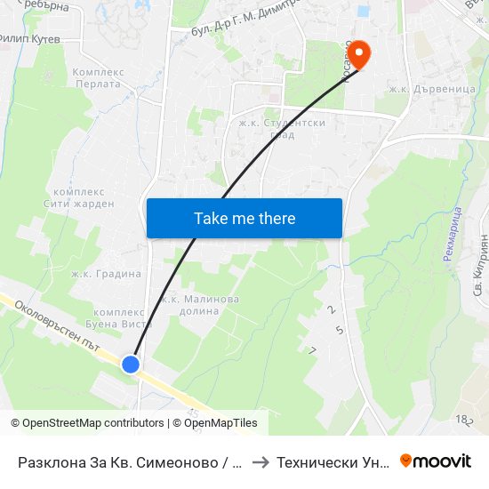 Разклона За Кв. Симеоново / Fork Road To Simeonovo Qr. (1458) to Технически Университет - София map