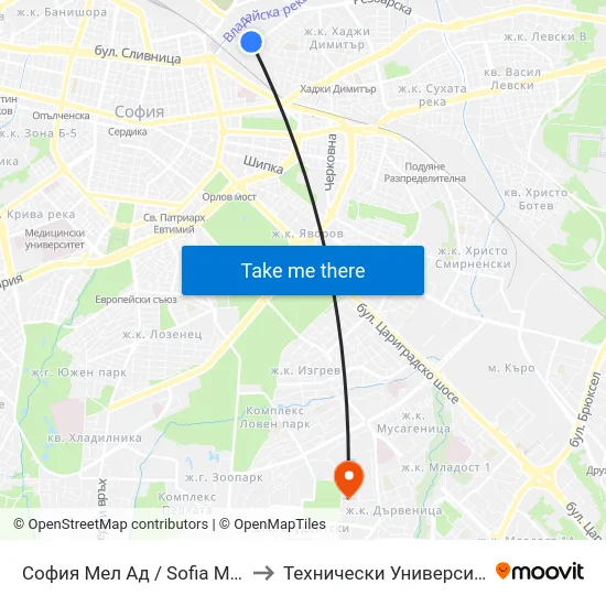 София Мел Ад / Sofia Mel Jsc (0701) to Технически Университет - София map