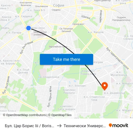 Бул. Цар Борис Ііі / Boris III Blvd. (0394) to Технически Университет - София map