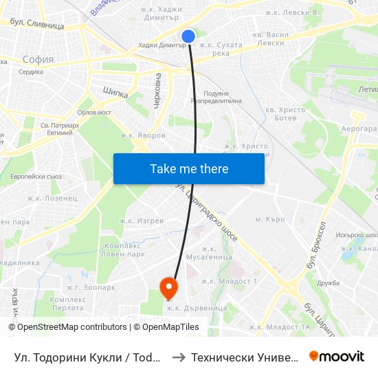 Ул. Тодорини Кукли / Todorini Kukli St. (2217) to Технически Университет - София map