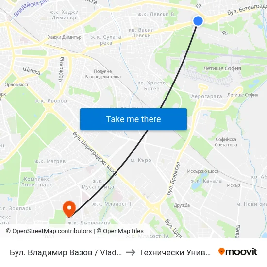Бул. Владимир Вазов / Vladimir Vazov Blvd. (1580) to Технически Университет - София map