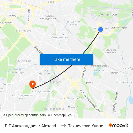 Р-Т Александрия / Alexandria Restaurant (2451) to Технически Университет - София map