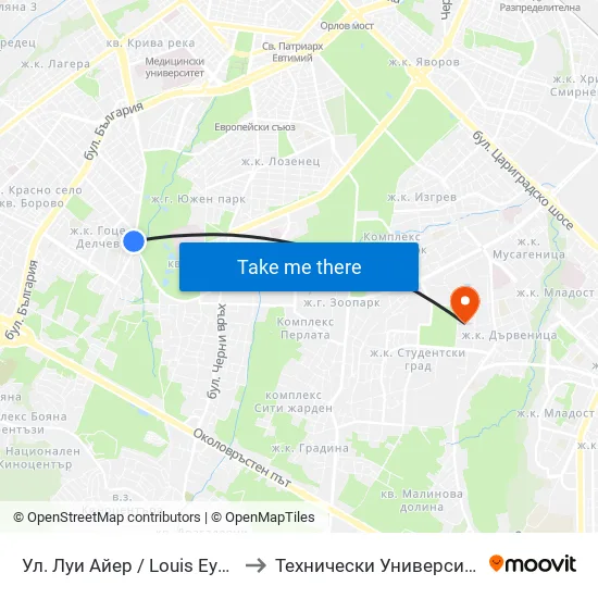 Ул. Луи Айер / Louis Eyer St. (2036) to Технически Университет - София map