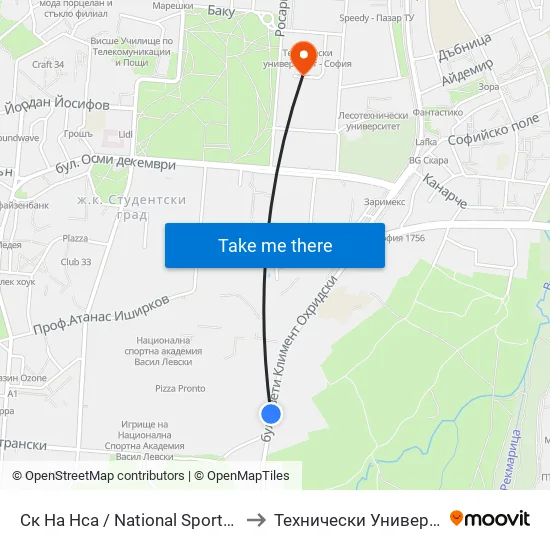Ск На Нса / National Sports Academy (1607) to Технически Университет - София map
