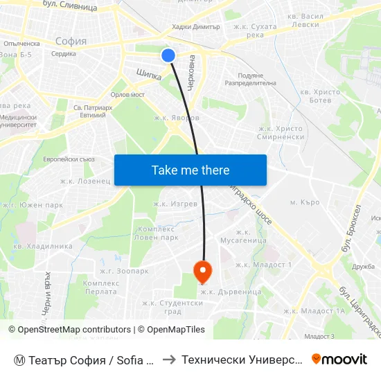 Ⓜ️ Театър София / Sofia Theatre (1726) to Технически Университет - София map