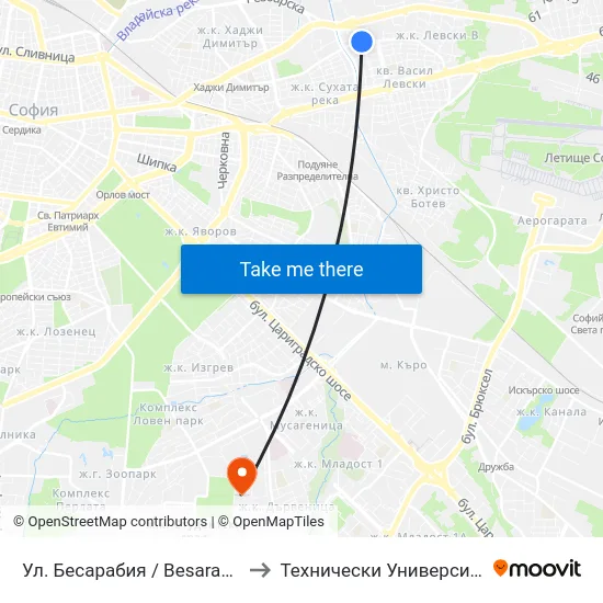 Ул. Бесарабия / Besarabia St. (1842) to Технически Университет - София map