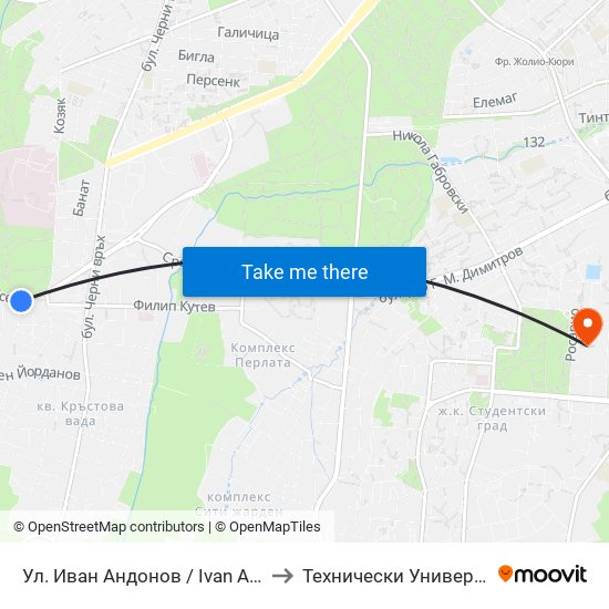 Ул. Иван Андонов / Ivan Andonov St. (1800) to Технически Университет - София map
