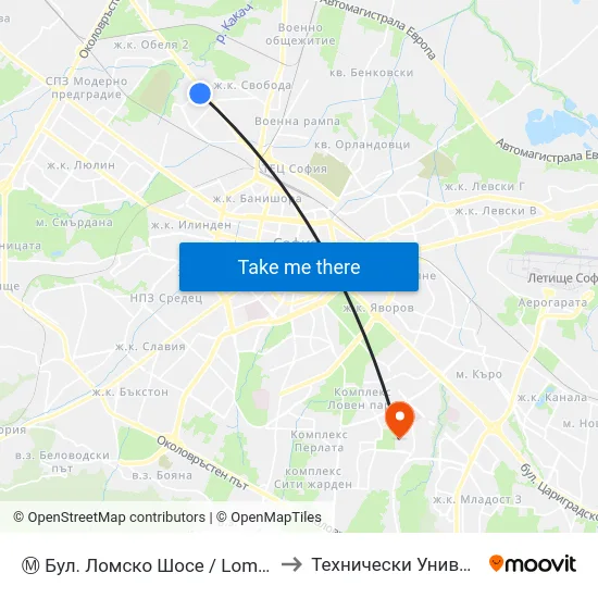 Ⓜ️ Бул. Ломско Шосе / Lomsko Shose Blvd. (6215) to Технически Университет - София map