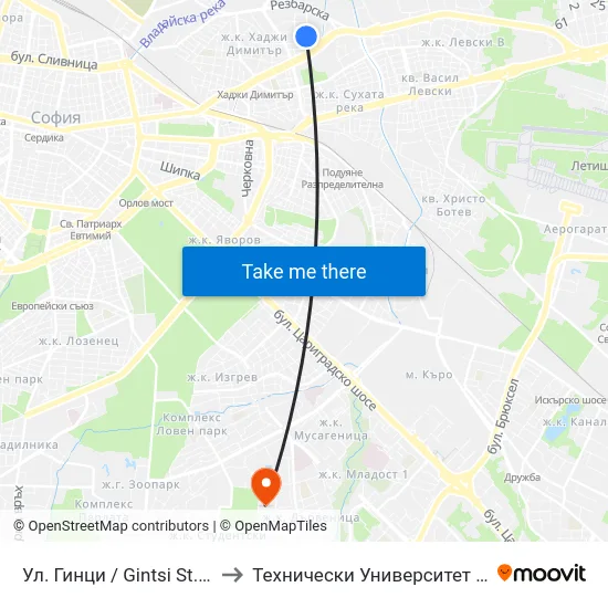 Ул. Гинци / Gintsi St. (1910) to Технически Университет - София map