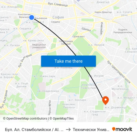Бул. Ал. Стамболийски / Al. Stamboliyski Blvd. (0280) to Технически Университет - София map
