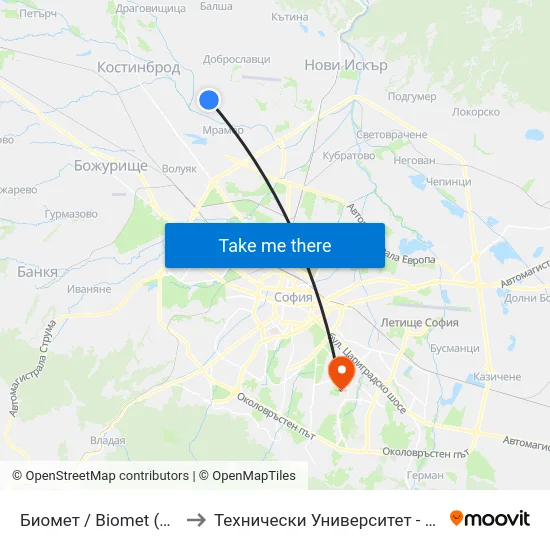Биомет / Biomet (0117) to Технически Университет - София map