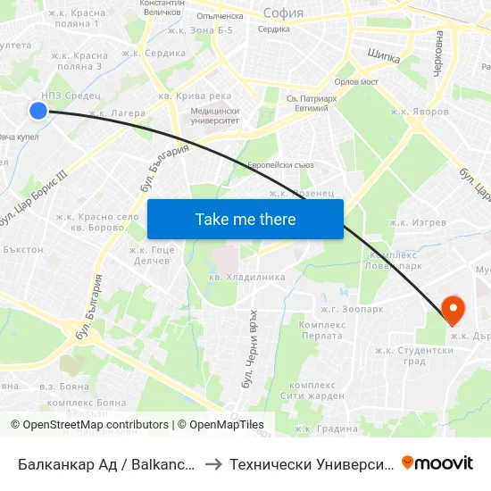 Балканкар Ад / Balkancar Jsc (0564) to Технически Университет - София map