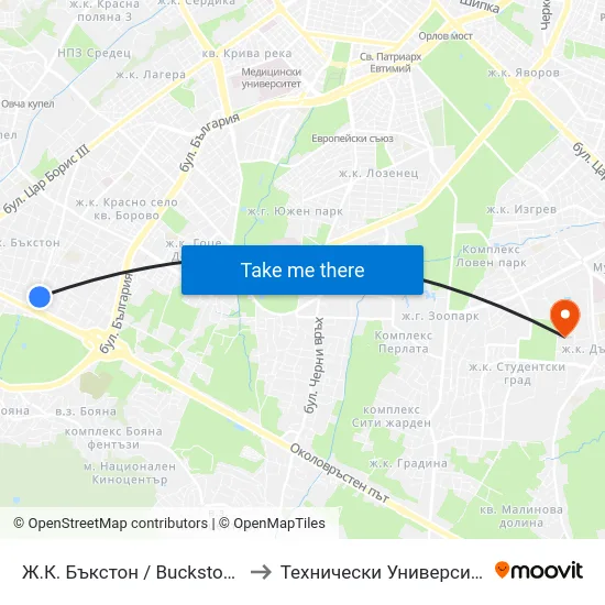 Ж.К. Бъкстон / Buckstone Qr. (0587) to Технически Университет - София map