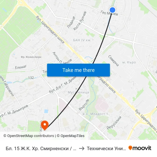 Бл. 15 Ж.К. Хр. Смирненски / Bl. 15, Hr. Smirnenski Qr. (0139) to Технически Университет - София map