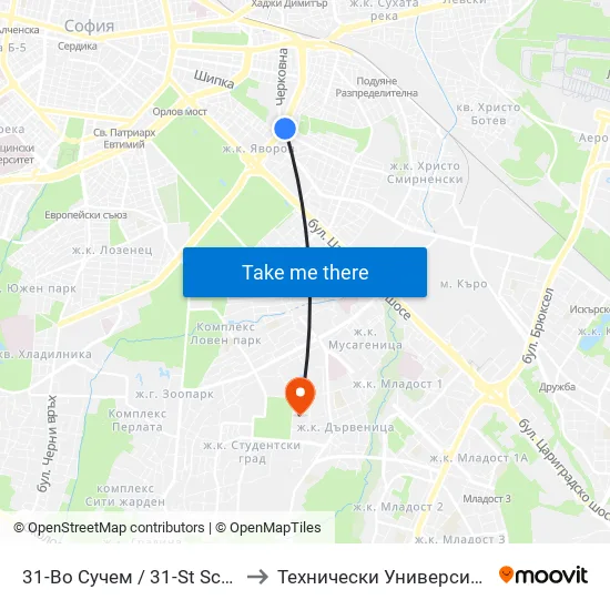 31-Во Сучем / 31-St School (0092) to Технически Университет - София map