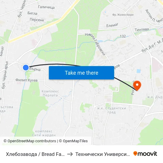 Хлебозавода / Bread Factory (2313) to Технически Университет - София map