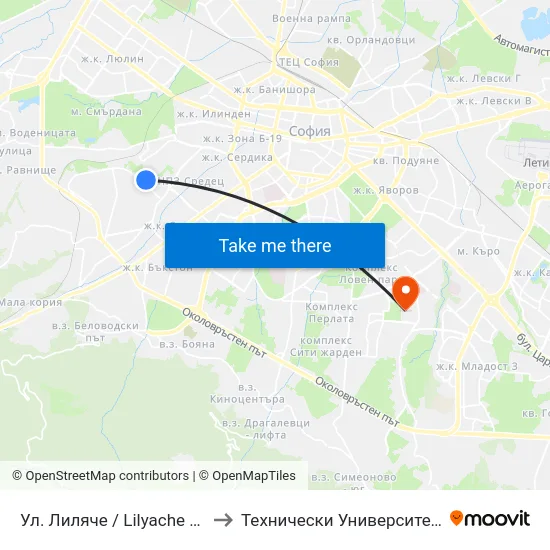 Ул. Лиляче / Lilyache St. (2031) to Технически Университет - София map