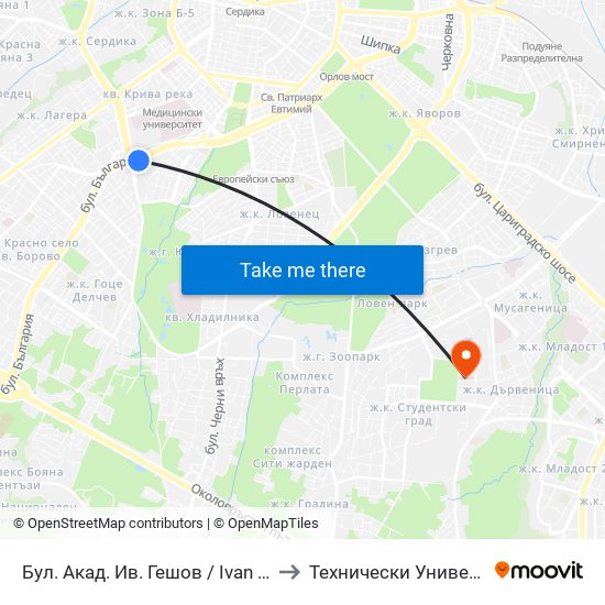 Бул. Акад. Ив. Гешов / Ivan Geshov Blvd. (0268) to Технически Университет - София map