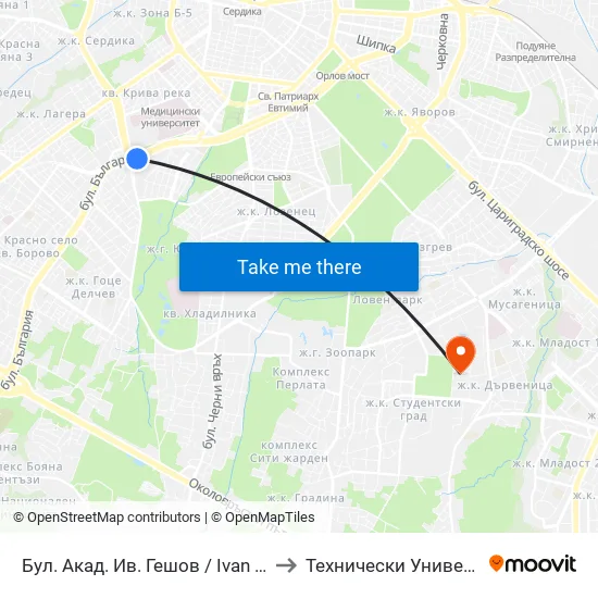 Ⓜ️ Бул. Акад. Ив. Гешов / Ivan Geshov Blvd. (0268) to Технически Университет - София map