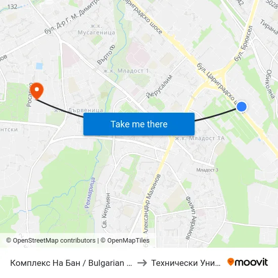 Комплекс На Бан / Bulgarian Academy Of Sciences (0086) to Технически Университет - София map