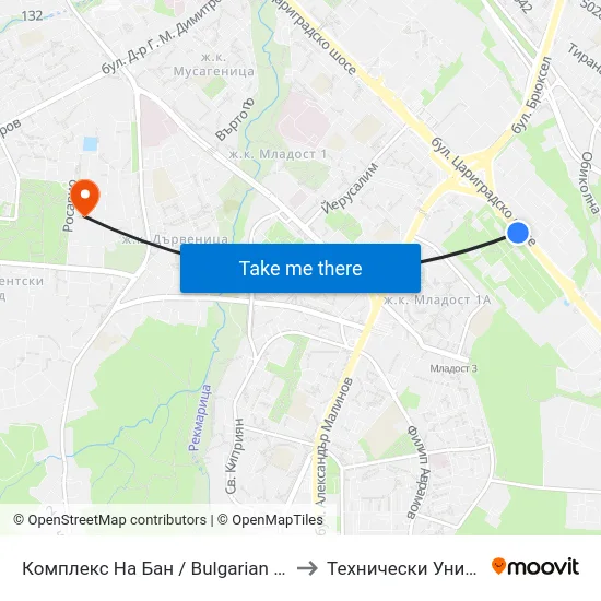 Комплекс На Бан / Bulgarian Academy Of Sciences (0084) to Технически Университет - София map