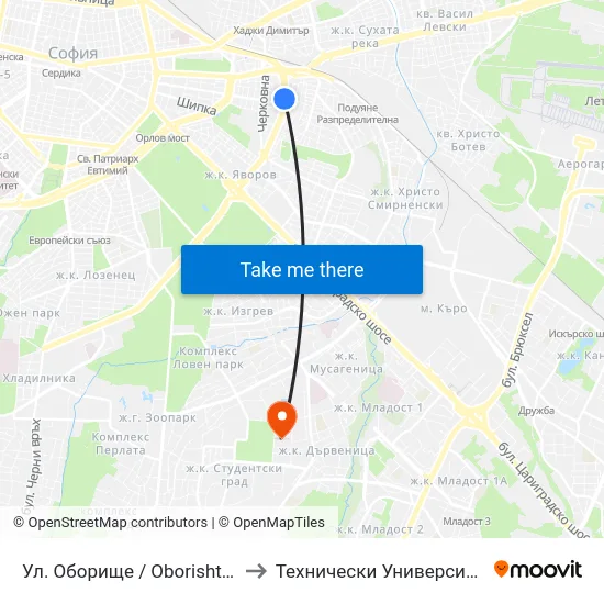 Ул. Оборище / Oborishte St. (2072) to Технически Университет - София map