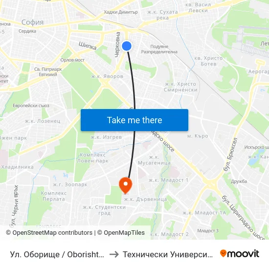 Ул. Оборище / Oborishte St. (2073) to Технически Университет - София map