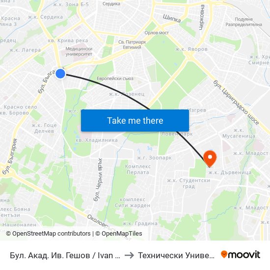 Бул. Акад. Ив. Гешов / Ivan Geshov Blvd. (0270) to Технически Университет - София map