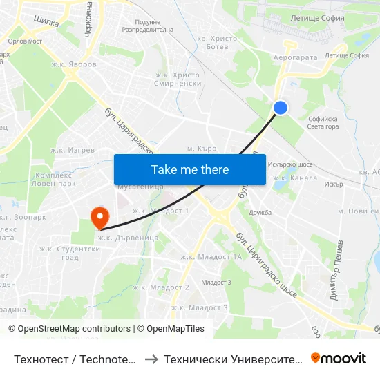 Технотест / Technotest (0089) to Технически Университет - София map