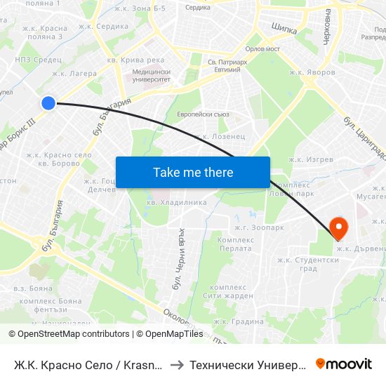 Ж.К. Красно Село / Krasno Selo Qr. (0641) to Технически Университет - София map