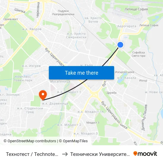 Технотест / Technotest (0091) to Технически Университет - София map