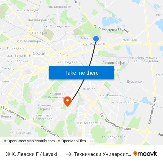 Ж.К. Левски Г / Levski G Qr (0646) to Технически Университет - София map