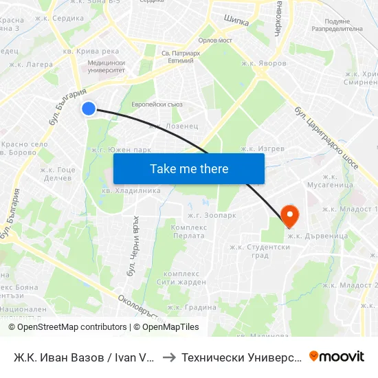 Ж.К. Иван Вазов / Ivan Vazov Qr. (0625) to Технически Университет - София map