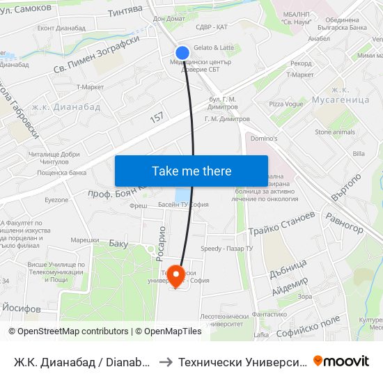 Ж.К. Дианабад / Dianabad Qr. (0630) to Технически Университет - София map