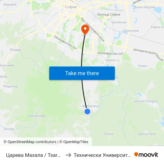 Царева Махала / Tsareva Mahala to Технически Университет - София map
