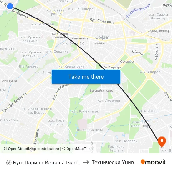 Ⓜ️ Бул. Царица Йоана / Tsaritsa Giovanna Blvd. (2419) to Технически Университет - София map
